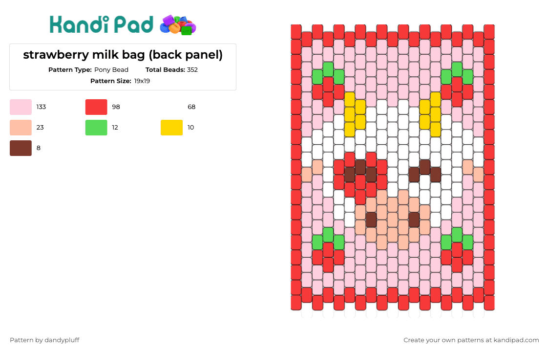 strawberry milk bag (back panel) - Pony Bead Pattern by dandypluff on Kandi Pad - milk,cow,strawberry,fruit,animal,cute,bag,panel,red,pink,white