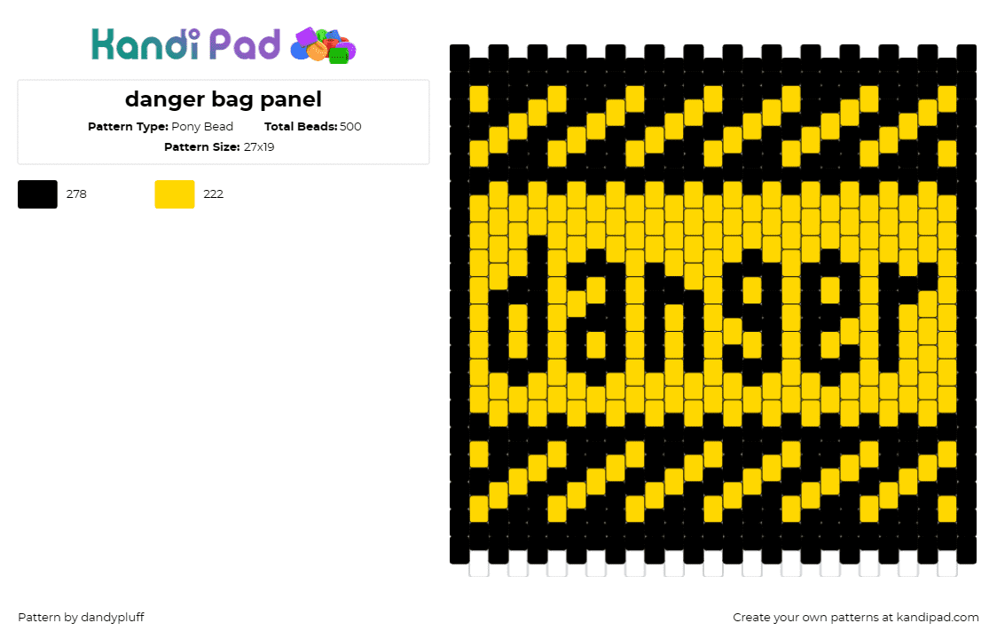 danger bag panel - Pony Bead Pattern by dandypluff on Kandi Pad - danger,caution,sign,text,bag,panel,yellow,black