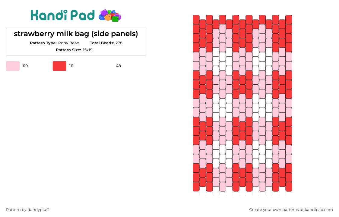 strawberry milk bag (side panels) - Pony Bead Pattern by dandypluff on Kandi Pad - milk,strawberry,bag,panel,red,pink,white