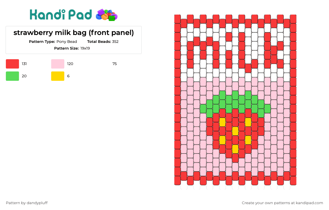 strawberry milk bag (front panel) - Pony Bead Pattern by dandypluff on Kandi Pad - milk,strawberry,fruit,bag,panel,drink,text,red,pink