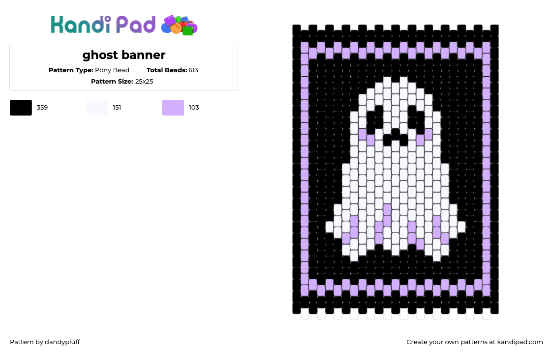 ghost banner - Pony Bead Pattern by dandypluff on Kandi Pad - ghost,banner,panel,spooky,halloween,white,black,purple