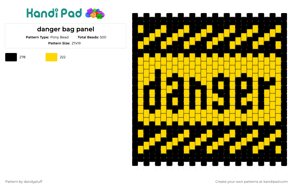 danger bag panel - Pony Bead Pattern by dandypluff on Kandi Pad - danger,caution,sign,text,bag,panel,yellow,black