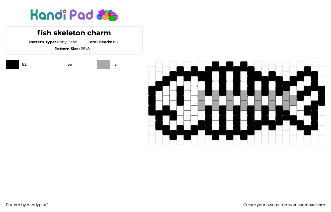 fish skeleton charm - Pony Bead Pattern by dandypluff on Kandi Pad - skeleton,fish,dead,bones,black,white