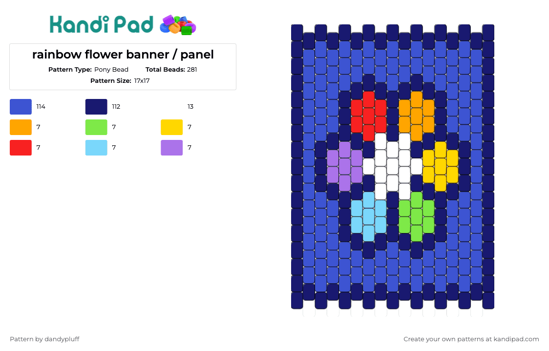 rainbow flower banner / panel - Pony Bead Pattern by dandypluff on Kandi Pad - flower,petals,rainbow,bloom,panel,blue