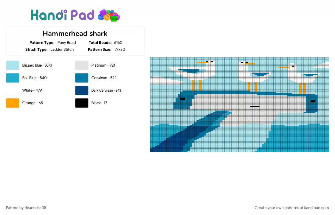 Hammerhead shark - Pony Bead Pattern by desnoelle08 on Kandi Pad - light blue, shark