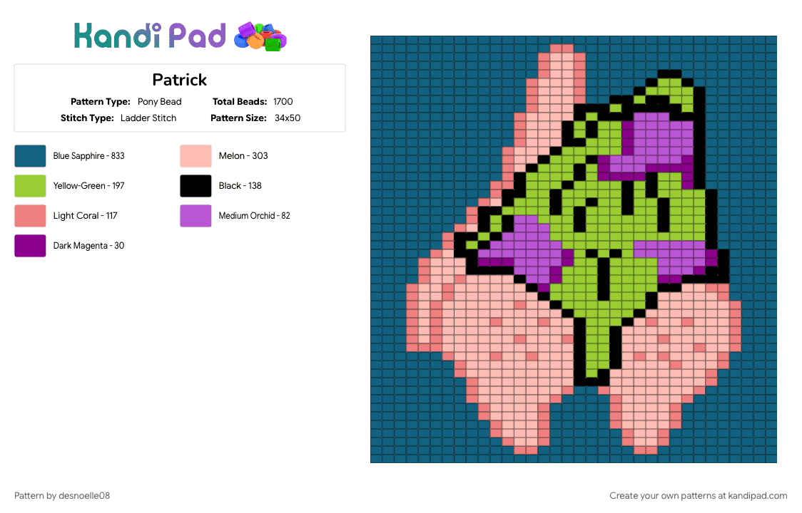 Patrick - Pony Bead Pattern by desnoelle08 on Kandi Pad - beige, blue