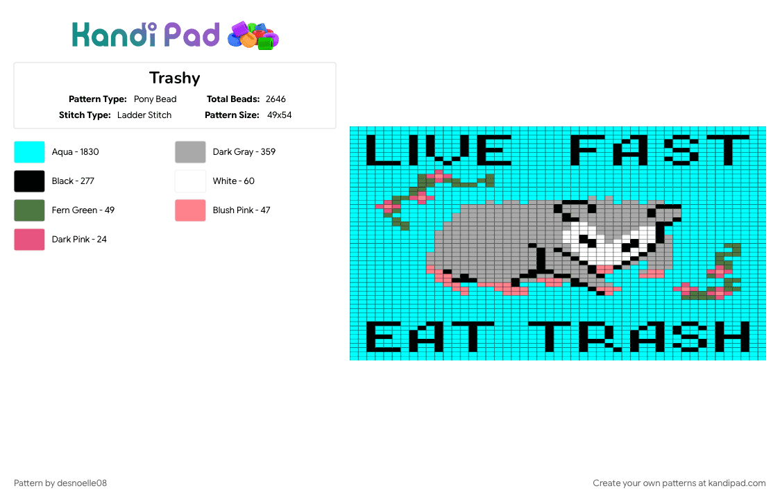 Trashy - Pony Bead Pattern by desnoelle08 on Kandi Pad - light blue, opossum