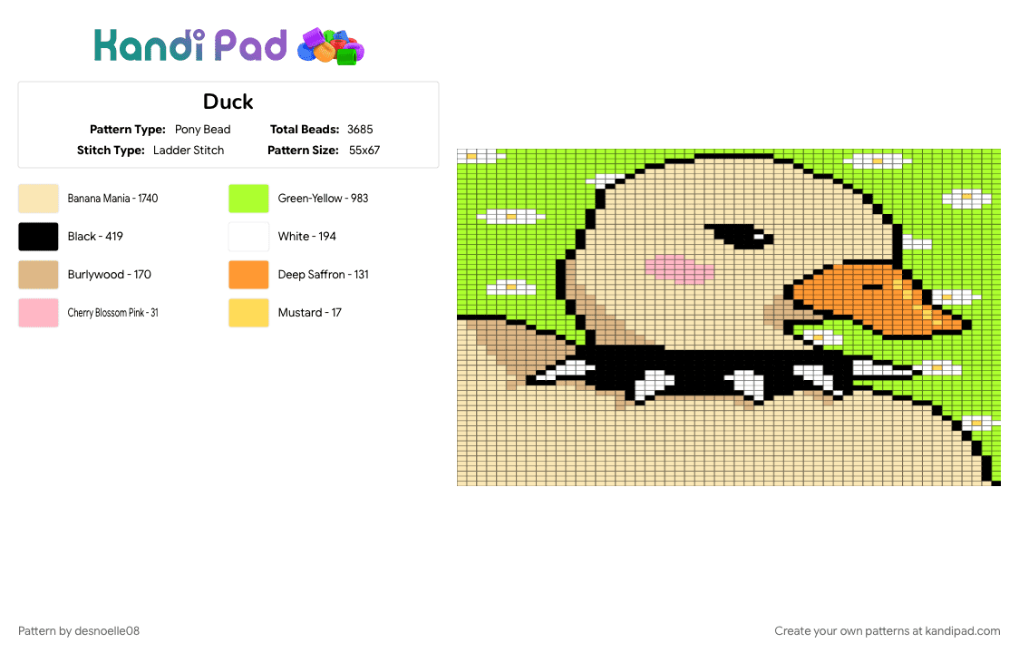 Duck - Pony Bead Pattern by desnoelle08 on Kandi Pad - beige, green