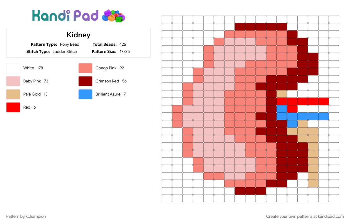 Kidney - Pony Bead Pattern by kchampion on Kandi Pad - beige, orange, red