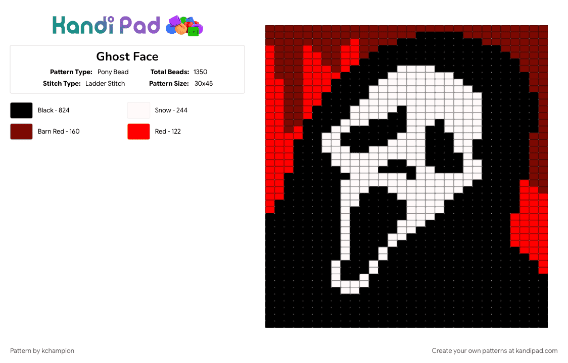 Ghost Face - Pony Bead Pattern by kchampion on Kandi Pad - black, brown, red