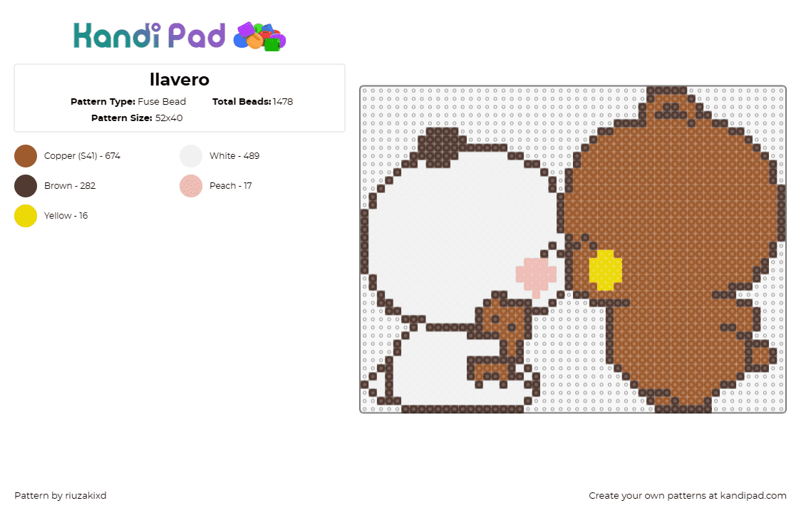 llavero - Fuse Bead Pattern by riuzakixd on Kandi Pad - bubu,dudu,kiss,bear,teddy,kawaii,cute,affection,brown,white