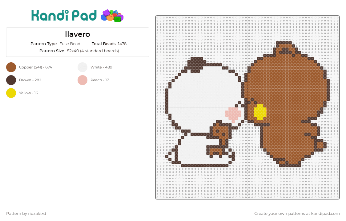 llavero - Fuse Bead Pattern by riuzakixd on Kandi Pad - bubu,dudu,kiss,bear,teddy,kawaii,cute,affection,brown,white