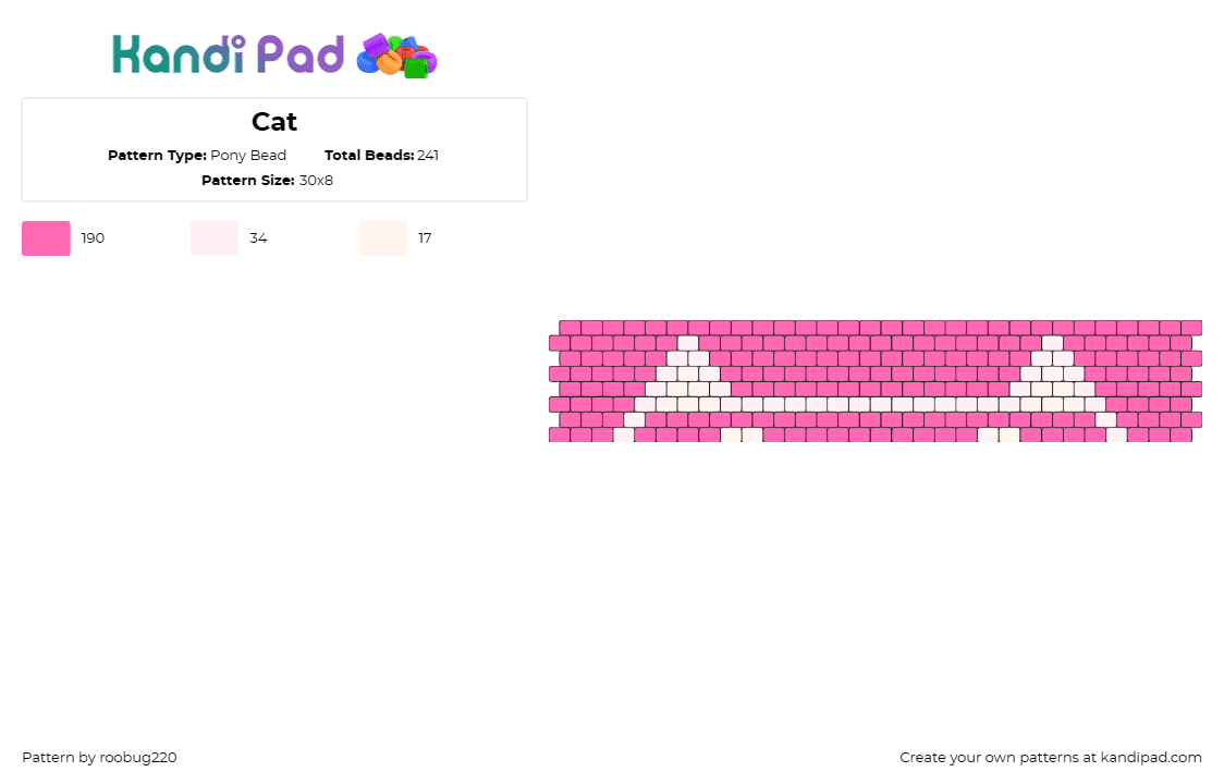 Cat - Pony Bead Pattern by roobug220 on Kandi Pad - ears,cat,cute,animal,cuff,pink,white