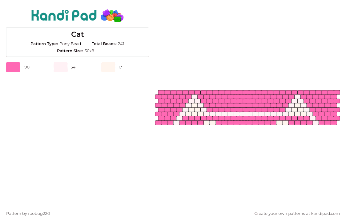 Cat - Pony Bead Pattern by roobug220 on Kandi Pad - ears,cat,cute,animal,cuff,pink,white