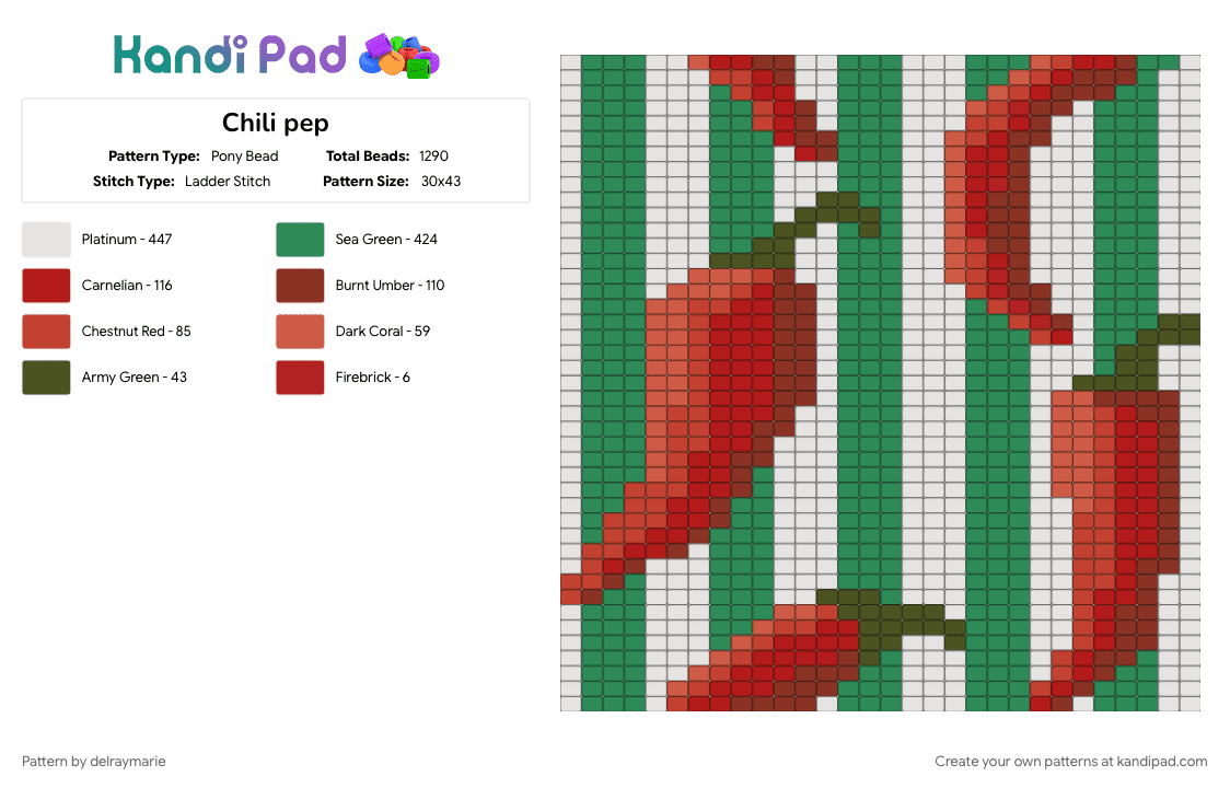 Chili pep - Pony Bead Pattern by delraymarie on Kandi Pad - green, red