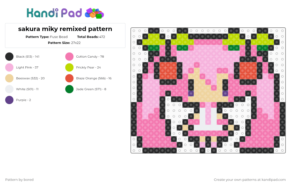 sakura miky remixed pattern - Fuse Bead Pattern by bored on Kandi Pad - pink