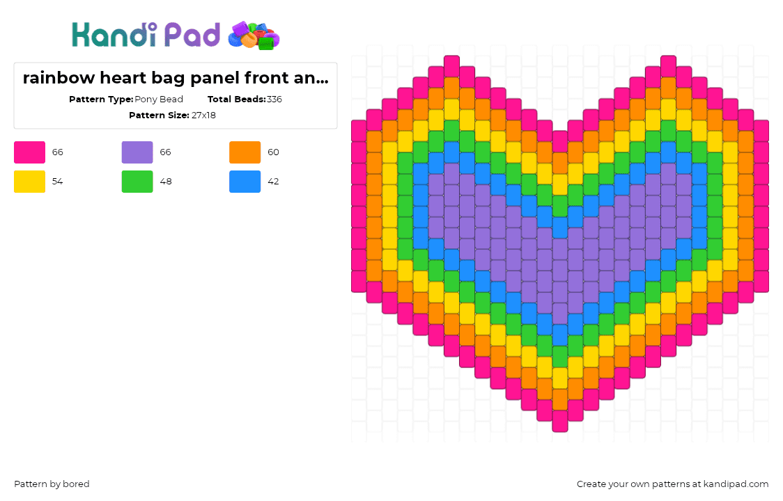rainbow heart bag panel front and back - Pony Bead Pattern by bored on Kandi Pad - pink,orange,yellow,purple
