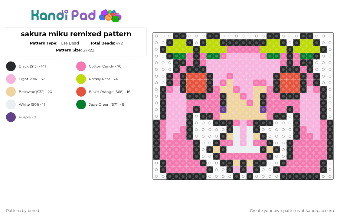 sakura miku remixed pattern - Fuse Bead Pattern by bored on Kandi Pad - pink