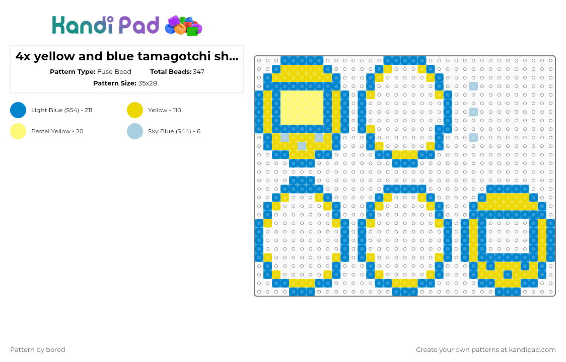 4x yellow and blue tamagotchi shaker pattern - Fuse Bead Pattern by bored on Kandi Pad - blue,yellow,4x,bfb,shaker,tamagotchi
