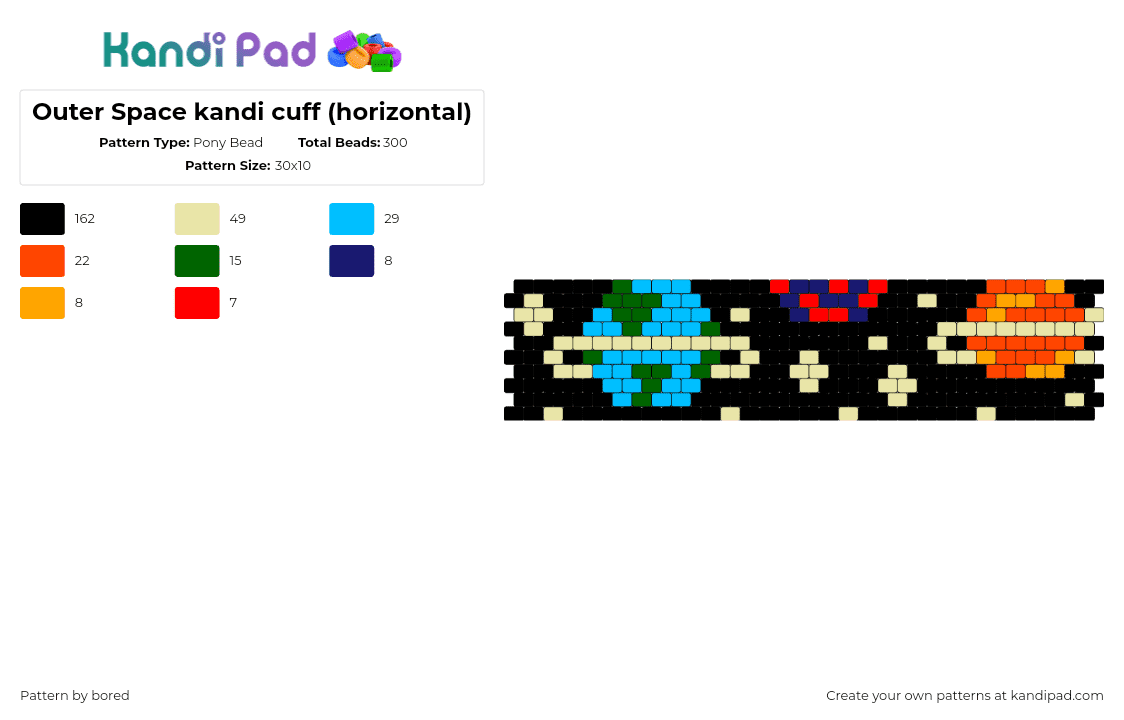 Outer Space kandi cuff (horizontal) Pony Bead Pattern - Kandi Pad ...