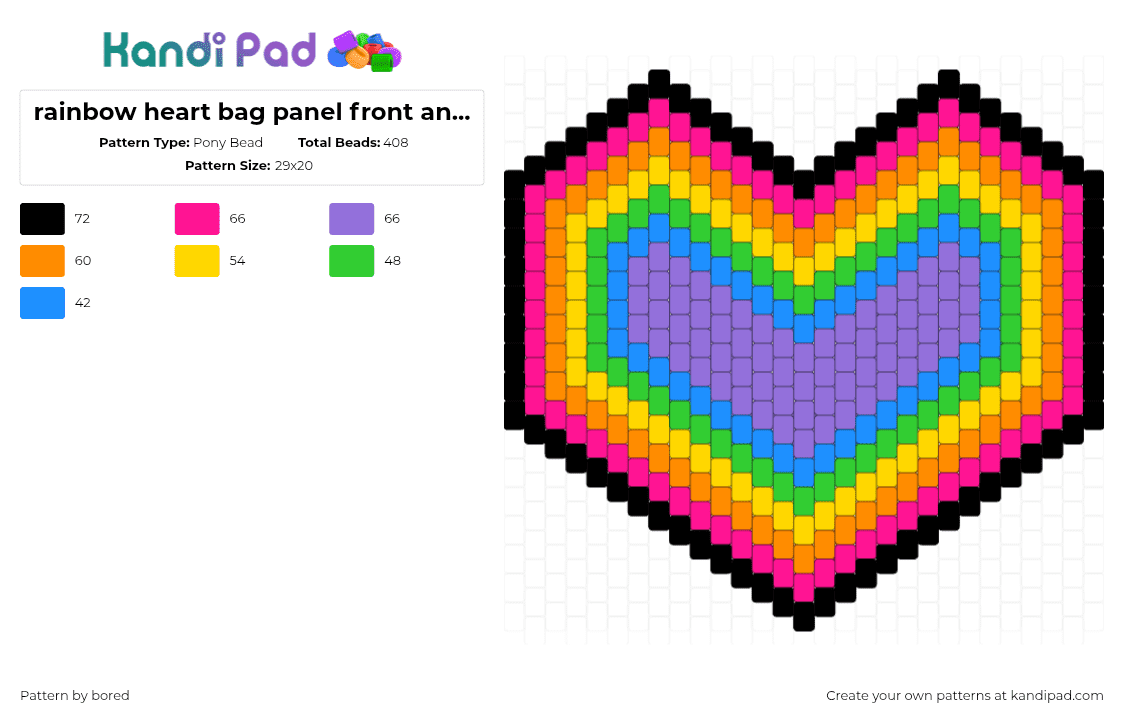 rainbow heart bag panel front and back - Pony Bead Pattern by bored on Kandi Pad - pink,orange,yellow,purple,bag,heart,rainbow