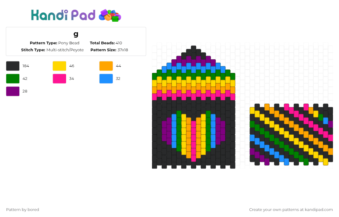 g - Pony Bead Pattern by bored on Kandi Pad - pink,orange,yellow,green