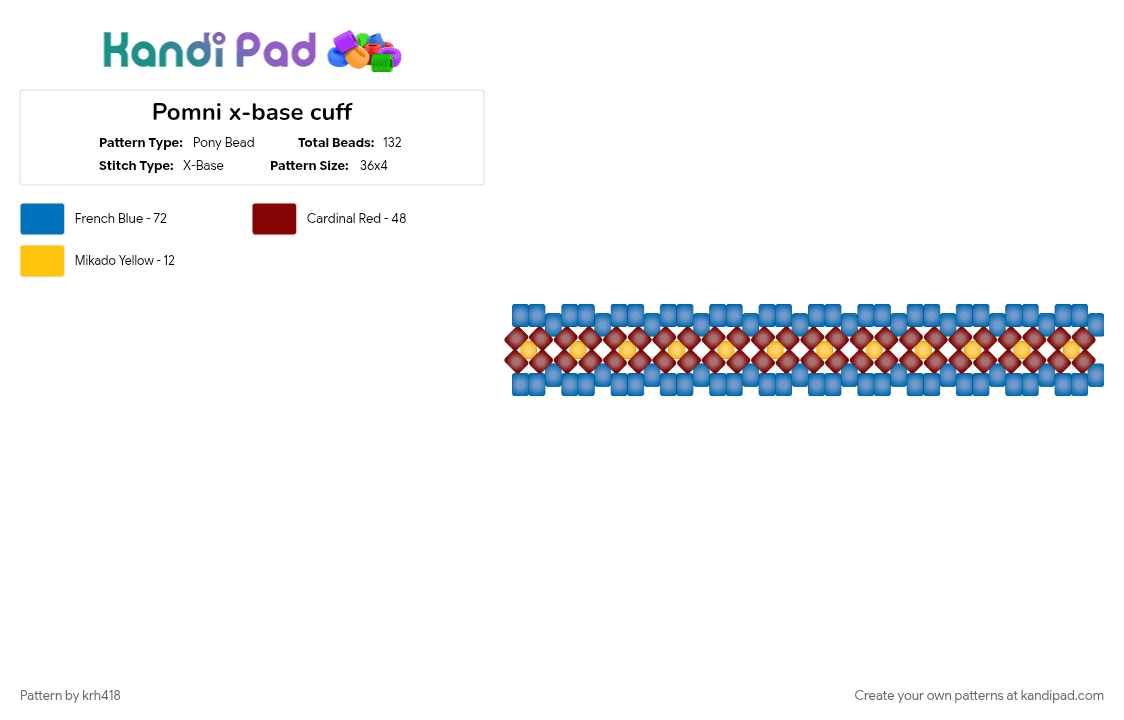Pomni x-base cuff - Pony Bead Pattern by krh418 on Kandi Pad - blue, pomni, red, tadc, x base