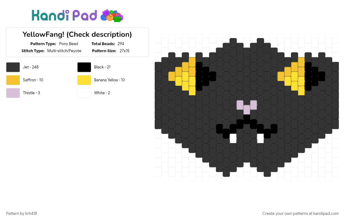 YellowFang! (Check description) - Pony Bead Pattern by krh418 on Kandi Pad - black, cat, warrior cats, yellow, yellowfang