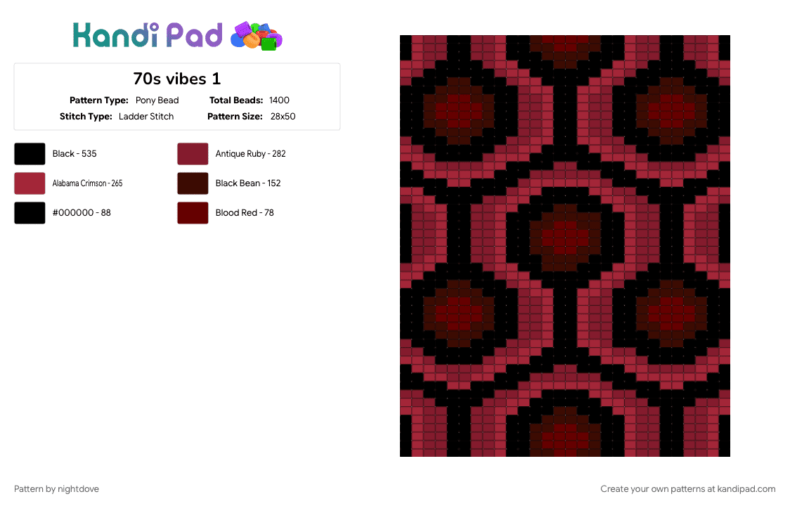 70s vibes 1 - Pony Bead Pattern by nightdove on Kandi Pad - 1970s, 70s, brown, geometric, orange, red