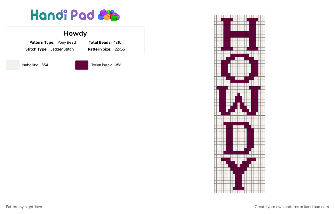 Howdy - Pony Bead Pattern by nightdove on Kandi Pad - country, cowboy, cowboys, pink, western, white