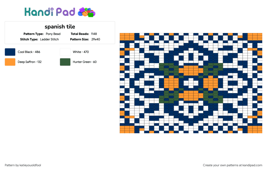 spanish tile - Pony Bead Pattern by katieyouoldfool on Kandi Pad - blue