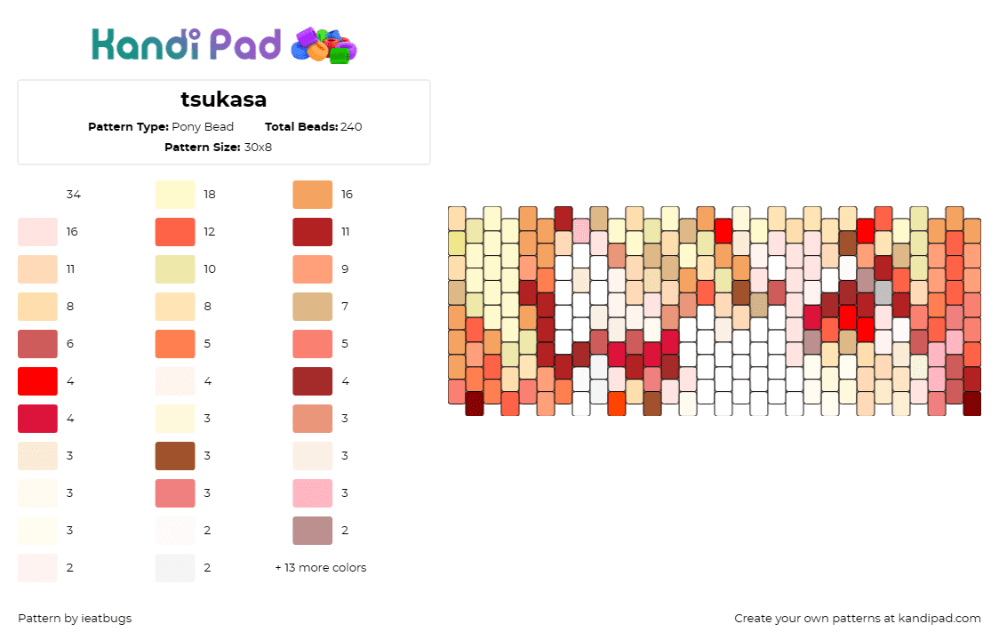 tsukasa - Pony Bead Pattern by ieatbugs on Kandi Pad - tenma tsukasa,vocaloid,project sekai,music,cuff,orange