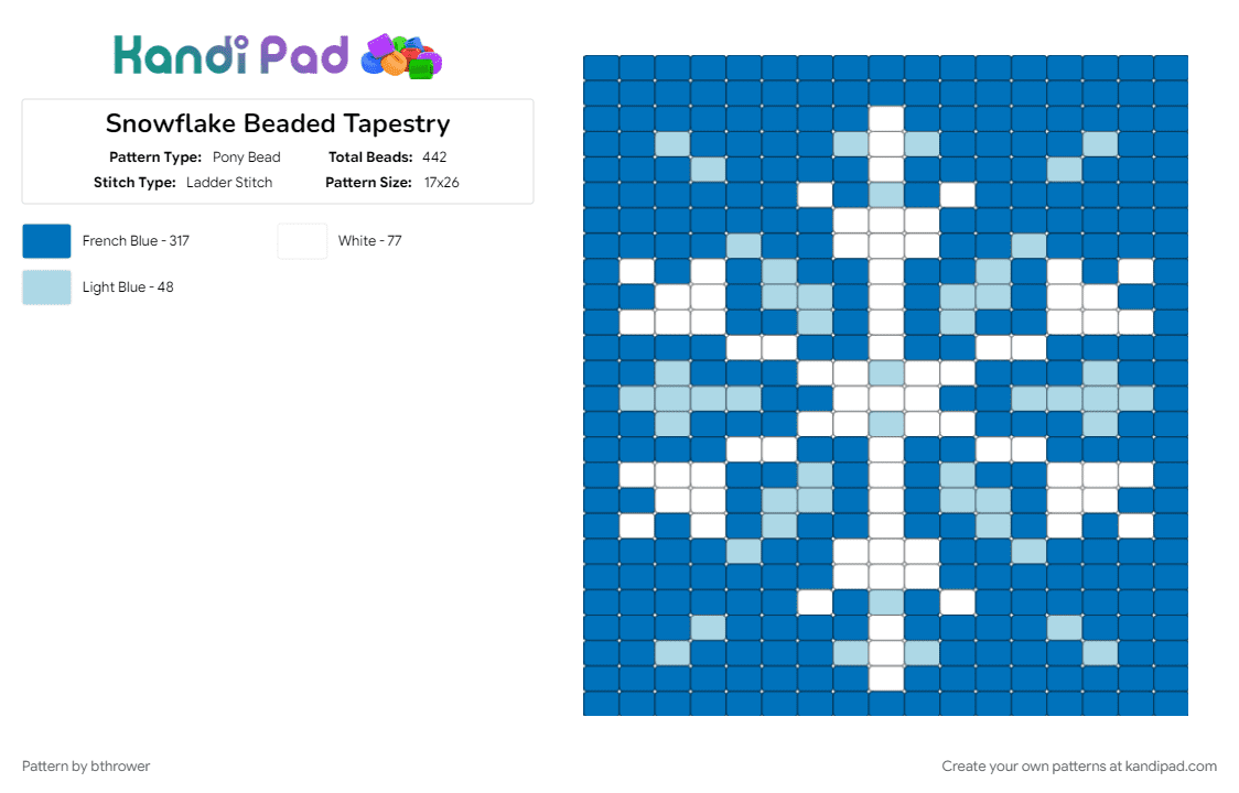 Snowflake Beaded Tapestry - Pony Bead Pattern by bthrower on Kandi Pad - blue
