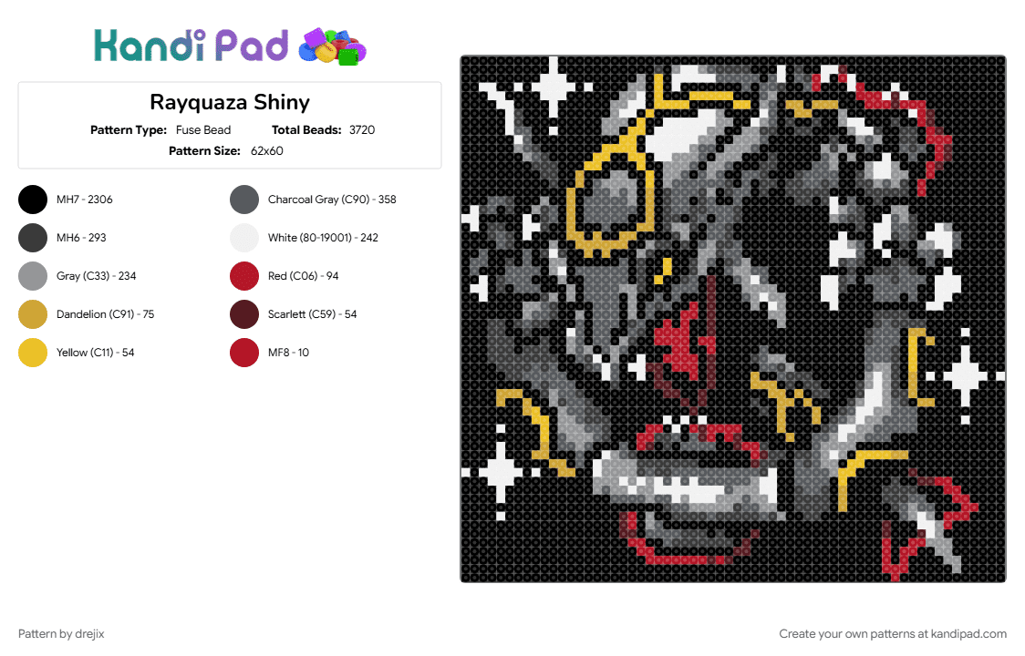 Rayquaza Shiny - Fuse Bead Pattern by drejix on Kandi Pad - 
