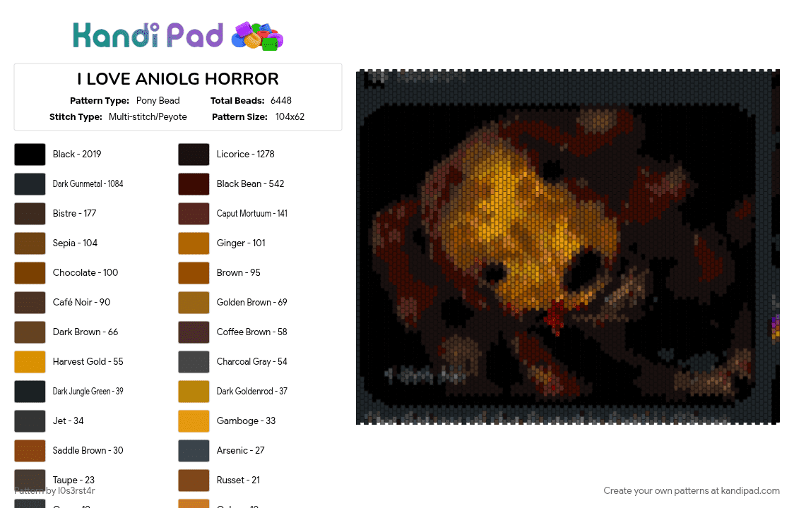 I LOVE ANIOLG HORROR - Pony Bead Pattern by l0s3rst4r on Kandi Pad - dark, halloween, horror, spooky