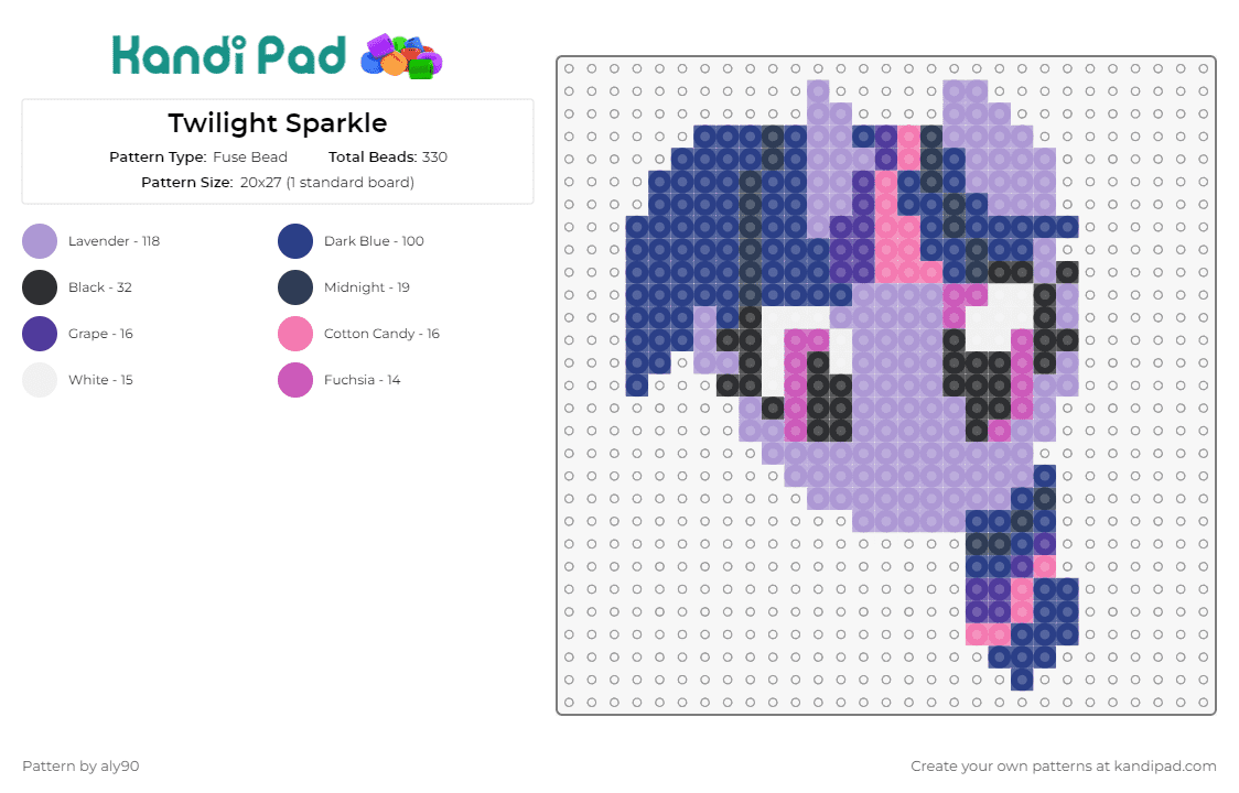 Twilight Sparkle - Fuse Bead Pattern by aly90 on Kandi Pad - my little pony,twilight sparkle,animals,tv shows,cartoons
