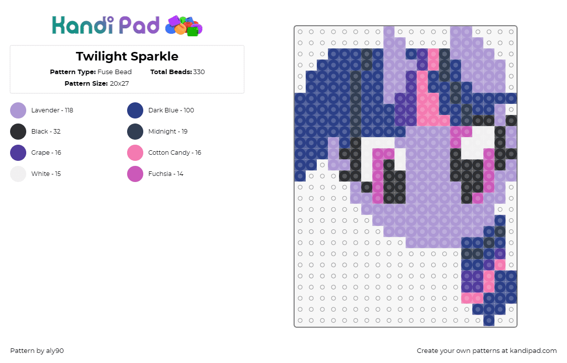 Twilight Sparkle - Fuse Bead Pattern by aly90 on Kandi Pad - twilight sparkle,mlp,my little pony,tv show,character,purple