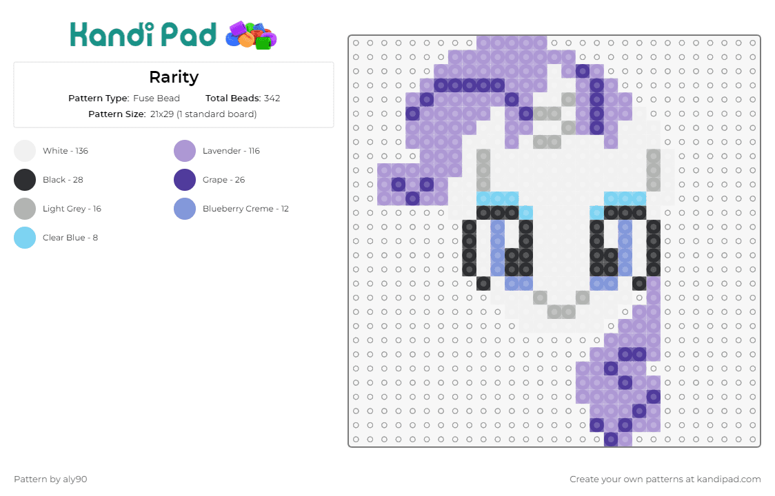 Rarity - Fuse Bead Pattern by aly90 on Kandi Pad - my little pony,tv shows,rarity,animals