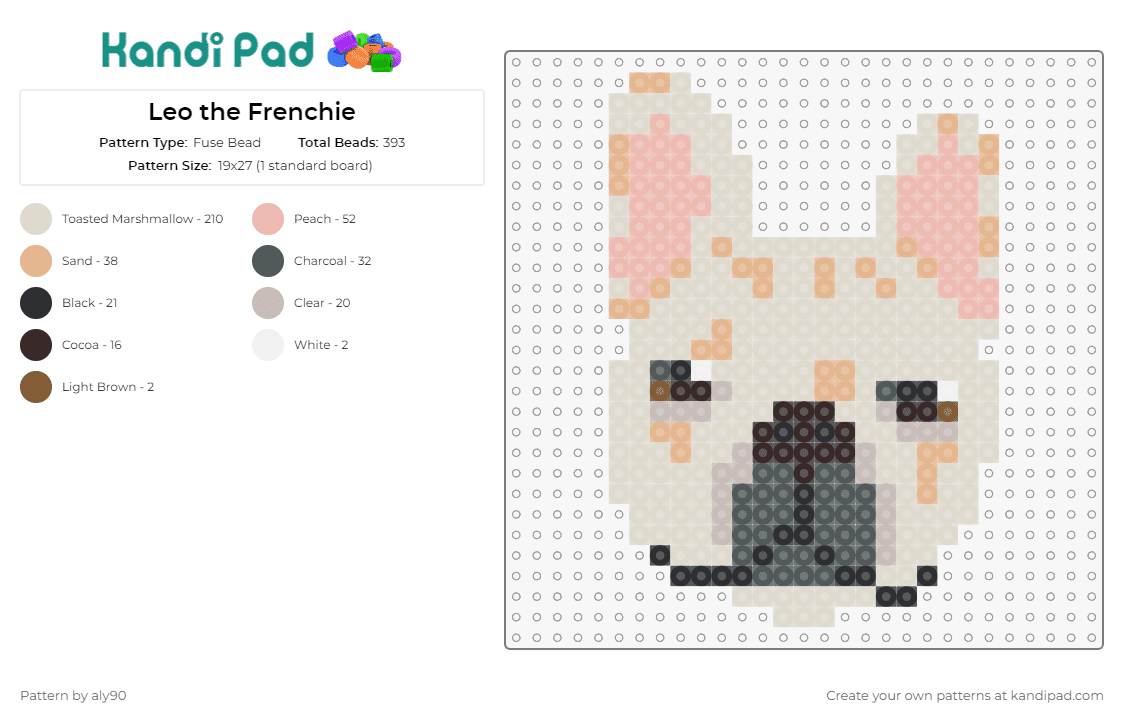 Leo the Frenchie - Fuse Bead Pattern by aly90 on Kandi Pad - frenchie,french bulldog,dogs,animals,cute