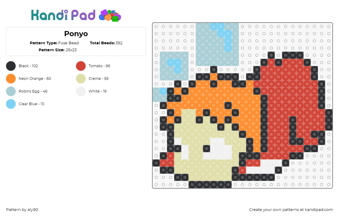 Ponyo - Fuse Bead Pattern by aly90 on Kandi Pad - ponyo,anime,studio ghibli,goldfish
