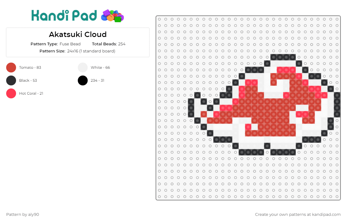 Akatsuki Cloud - Fuse Bead Pattern by aly90 on Kandi Pad - naruto,ataksuki cloud,anime,tv shows