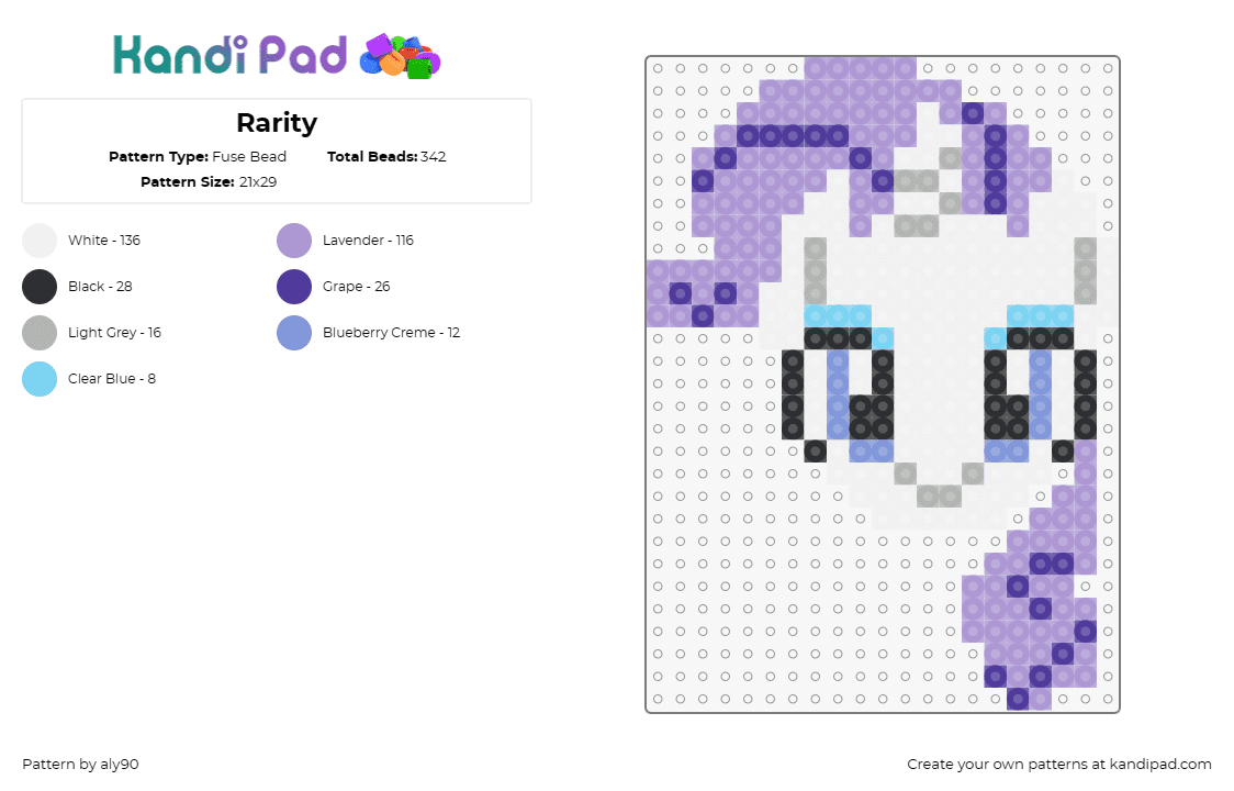Rarity - Fuse Bead Pattern by aly90 on Kandi Pad - my little pony,tv shows,rarity,animals