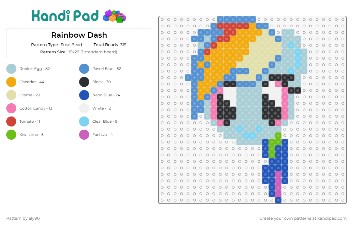 Rainbow Dash - Fuse Bead Pattern by aly90 on Kandi Pad - my little pony,rainbow dash,animals,tv shows,cartoons