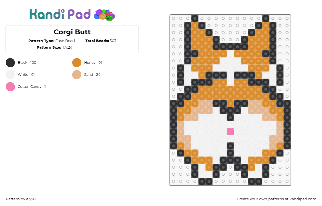 Corgi Butt - Fuse Bead Pattern by aly90 on Kandi Pad - corgis,butts,dogs,animals,cute