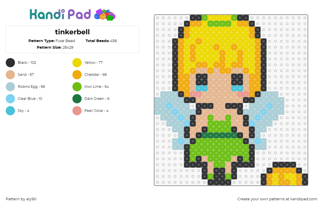 tinkerbell - Fuse Bead Pattern by aly90 on Kandi Pad - tinkerbell,peter pan,cartoons,fantasy,fairy