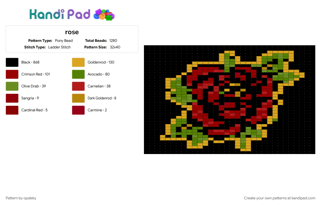 rose - Pony Bead Pattern by opalsky on Kandi Pad - black, green, orange, red