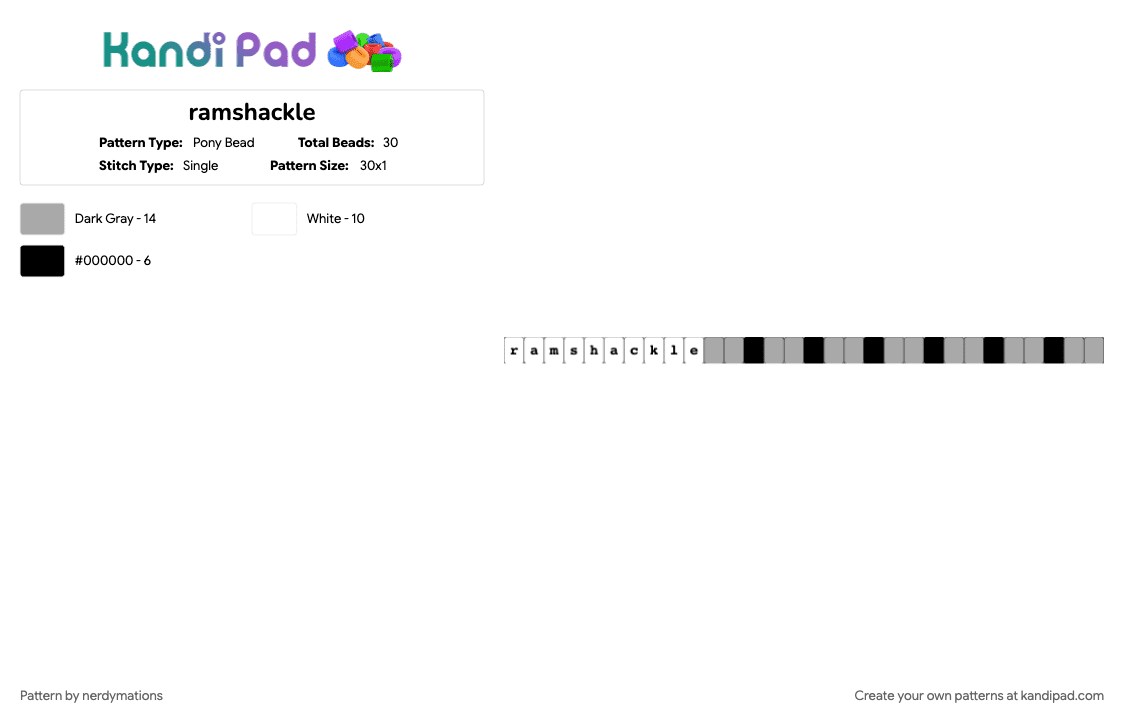 ramshackle - Pony Bead Pattern by nerdymations on Kandi Pad - beige, white