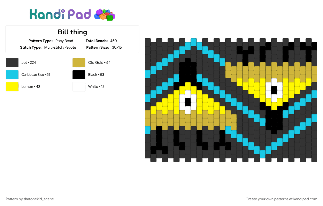 Bill thing - Pony Bead Pattern by thatonekid_scene on Kandi Pad - bill cipher, black, gravity falls, light blue, yellow