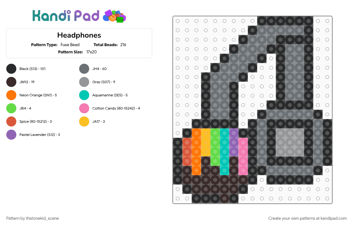Headphones - Fuse Bead Pattern by thatonekid_scene on Kandi Pad - black, brown, cotdheadphones, gray