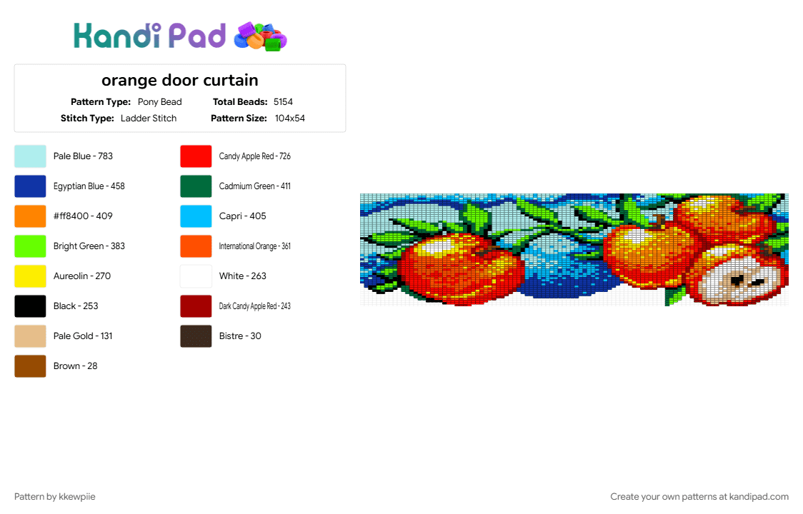 orange door curtain - Pony Bead Pattern by kkewpiie on Kandi Pad - green, light blue, orange, red